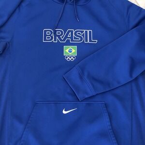 Nike Therma Fit Brasil Brazil Olympic Hoodie Blue Mens M Soccer Sweatshirt